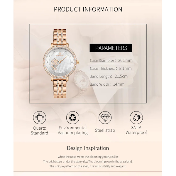 NAVIFORCE Rose Gold Watch Damklockor Dam Klockor Creative Steel Damarmband Klockor Damvattentät klocka Relogio Feminino Rose Gold Blue-BOX