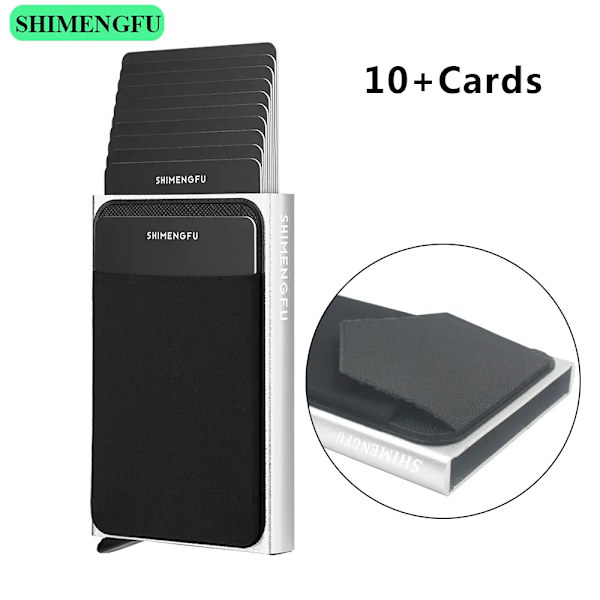Pop Up RFID ID-korthållare Man Plånbok Minipaket Aluminium Metall Skyddsutrustning Förvaringsväska Smart Quick Release Damväska 10 Cards Silver