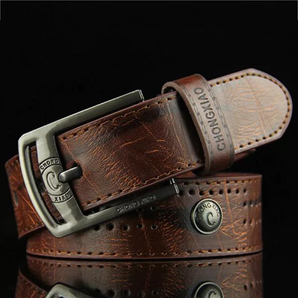 Hollow Rivet Punk Style Bälte Herr Casual Bälte Bred PU Läder Bälte Spännen För män Mode Manlig Jeansbälte av hög kvalitet Coffee