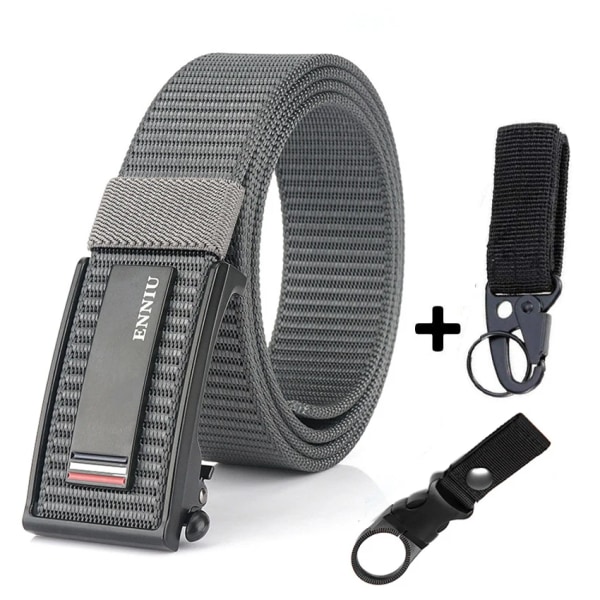 Nytt mode herrbälte Toppkvalitet Bekväma nylon för män Metall Automatiskt spänne Ung Canvas Taktisk designerbälte Gray Belt A Match 120cm Adjustable