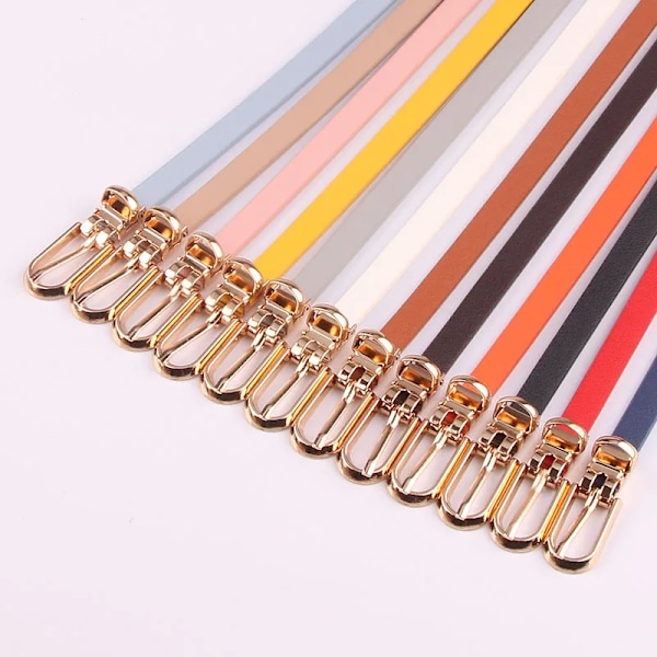 Nya Dambälten Justerbart PU-läder tunt bälte för tjejer Guldspänne Klänning Byxor Designer midjeband Mager midjebälte Khaki 108cm