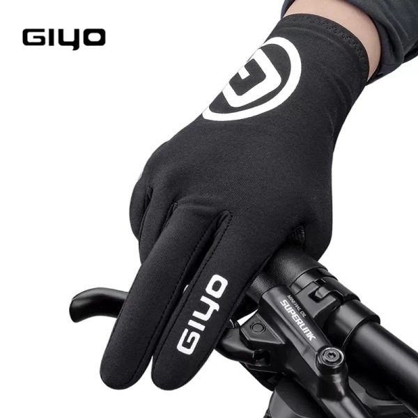 GIYO Vintercykling Varma Handskar Förtjockning Långa Helfinger Handskar Pekskärm SBR Stötsäker Palm Cykel Themal Vantar 1pairs Black XXL