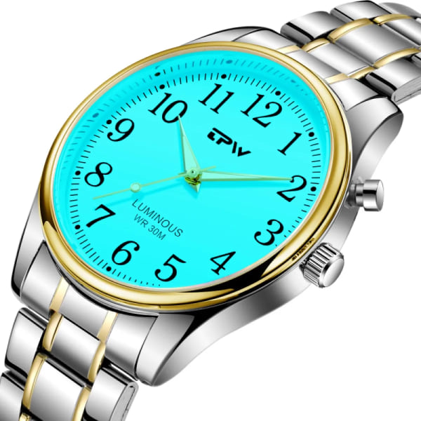 Light Up Watch Dial Full Luminous Face 40mm Easy Reader Rostfritt stål Rem 3ATM Silver