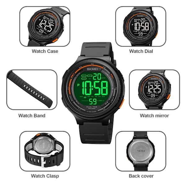 SKMEI Nytt LED-ljus Digital Herr Sportklockor Count Down 5Bar Vattentätt Armbandsur För Herr Man Klocka Watch hombre 1841 grey with strap box
