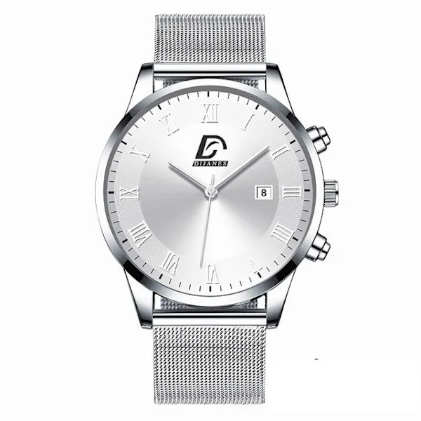 Minimalistiska herrklockor Lyxigt rostfritt stål Mesh -bälte Quartz Watch 2022 Herr Business Casual Sportklocka Mesh Silver White