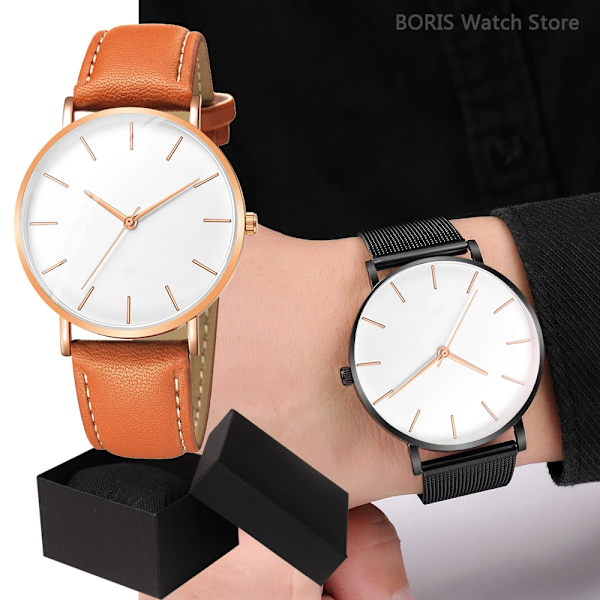 Watch 2022 Lyxmode Enkel Armbandsur Läder Guld Urtavla Casual Man Brecalet Quartz Clock Vip-länk för droppe 567 Black white