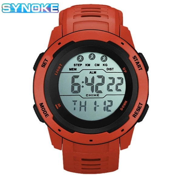 SYNOKE Märke Herr Watch Herrsportklockor Timing Funktion Väckarklocka Vattentät 50M Digitalklocka Watch Red