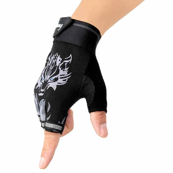 1 par unisex barn Anti-halk Andningsbar Cykel Motorcykel Halvfingerhandskar Utomhuscykling Handskyddskläder Black M