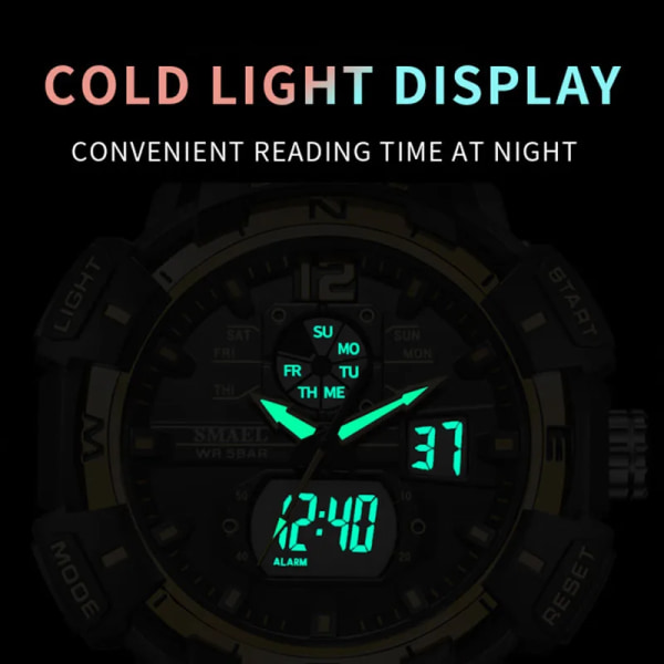 Watch för män Militärklocka Mode White Hour 50M Vattentät Lysande händer Armbandsur Digital 8045 Herrklockor Quartz LIGHTGREEN