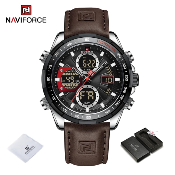 NAVIFORCE Militärklockor för män Lyx Sport Kronograf Alarm Armbandsur ​Vattentät Quartz Date Week Watch SBDBN-BOX