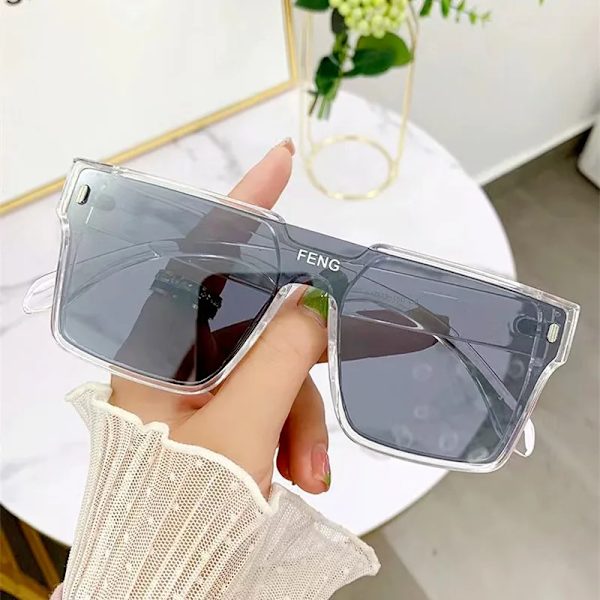 Överdimensionerade solglasögon Fyrkantiga kvinnor Solglasögon Kvinnliga Glasögon Glasögon One Piece Ram UV400 Shade Mode Män Körglasögon Transparent-Grey Black
