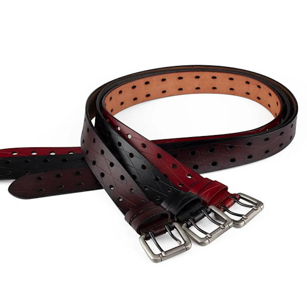Mäns läder dubbelnålsspänne Klassiskt dragradshål Jeansbälte Cowboy Square Hole Black 115CM