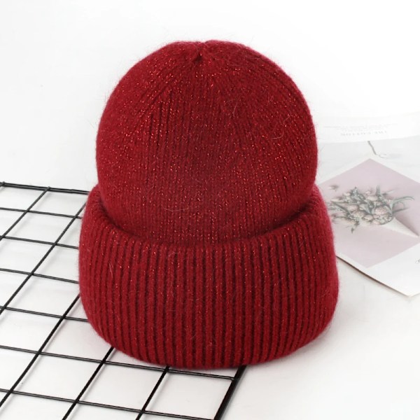 Visrover 9 Färger Unisex Solid Färgade Mössor Vinterhatt För Kvinna Stickad Bonnet Acryl Kvinna Höst Varma Skullies 4-lurex rust(.102)
