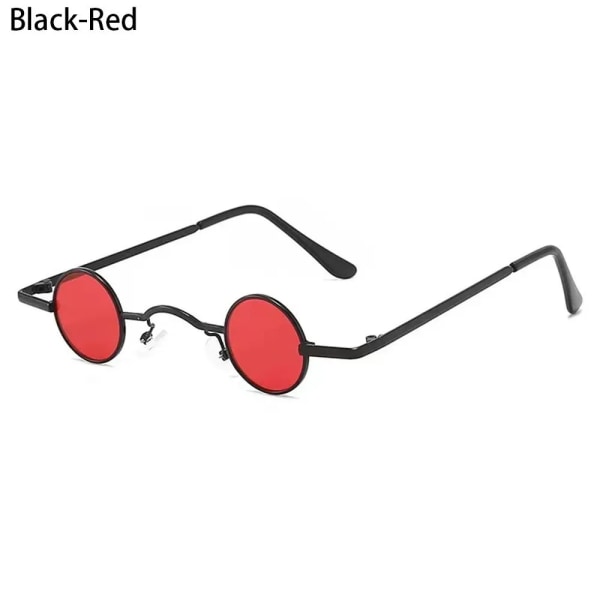 Små runda anti-reflekterande solglasögon för kvinnor män Ultra mini metallbåge Hip Hop Punk Solglasögon Godis Färg Ins Mode Black-Red As shown