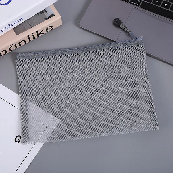 Transparent Synlig Nylon Mesh Makeup Kosmetisk Förvaringsväska Skolkontor Fil Dragkedja Student Penna Test Papper Organizer gray A6 (14.4x10.5cm)