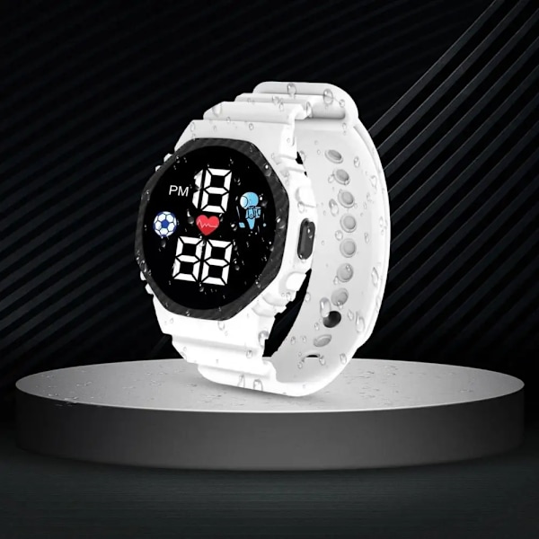 Lätt och stilfull modefotboll LED Digital watch Present Digital watch som är bevisad för dagligt bruk White