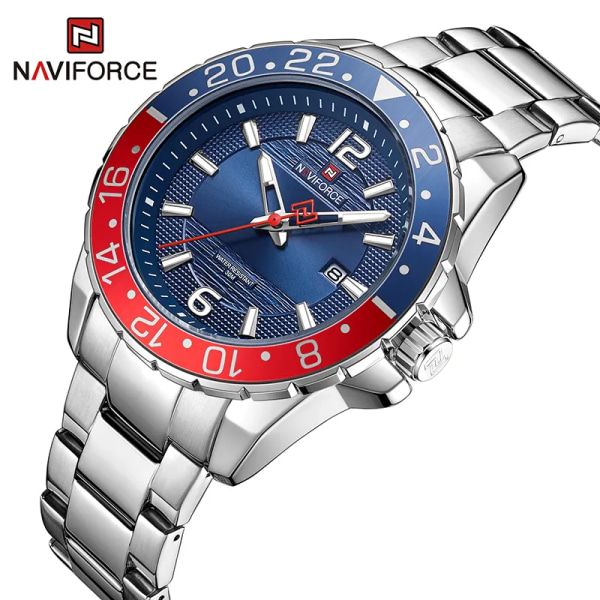 Naviforce Casual Märke Watch Watch i rostfritt stål för män Kvarts datumklocka med lysande visare Relogio Masculino SRGB-BOX