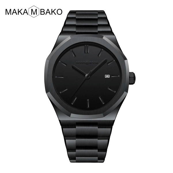 Original toppmärke helt svart rostfritt stål herrarmbandsur Classic Business Vattentät Japan rörelse kvarts klockor för män 5015H6