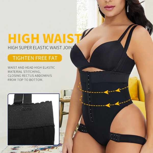 Nya stringtrosor Body Shapewear Kvinnor Sömlös Helkroppsformare Midja Smal Magkontroll Underkläder Platt Mage Underbyst Korsett Black 4XL