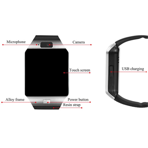 Digital pekskärm Smart Watch DZ09 Q18 Armband Kamera Bluetooth Armbandsur SIM-kort Smartwatch Ios Android-telefoner Support Black