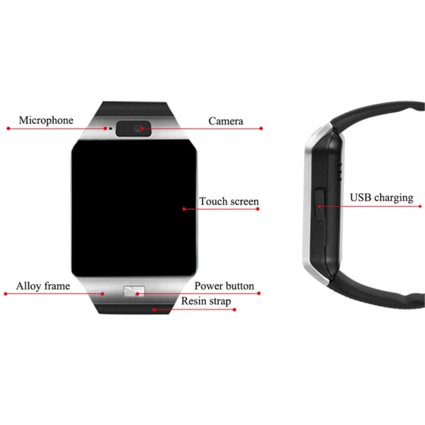 Digital pekskärm Smart Watch DZ09 Q18 Armband Kamera Bluetooth Armbandsur SIM-kort Smartwatch Ios Android-telefoner Support Silver