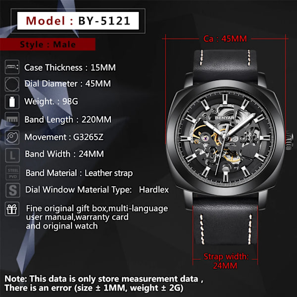 BENYAR Nya Män Mekaniska Klockor Lyx Skeleton Tourbillon Herr Automatisk Watch 30M Vattentät Sportklocka Relogio Masculino white gray