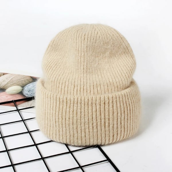 Visrover 9 Färger Unisex Solid Färgade Mössor Vinterhatt För Kvinna Stickad Bonnet Acryl Kvinna Höst Varma Skullies 1-beige