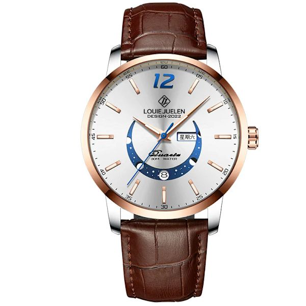 BELUSHI Moon Phase Armbandsur Herr Lyx Topp Märke Vattentät Modekalendervecka Kvarts Presentklocka Sport Lysande Läder LC