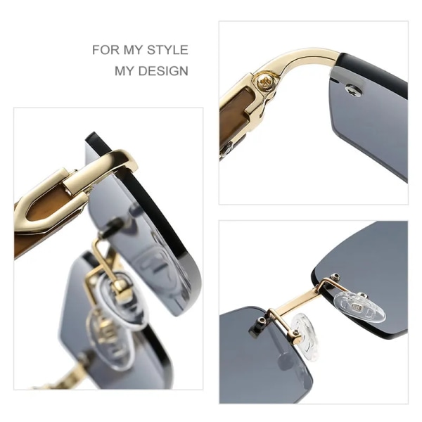 CATERSIDE New Punk Rimless Rectangle Solglasögon Herr 2021 Mode Vintage Trendig Small Ram Solglasögon Ramlösa Glasögon UV400 B04 Tea As Photos Showing