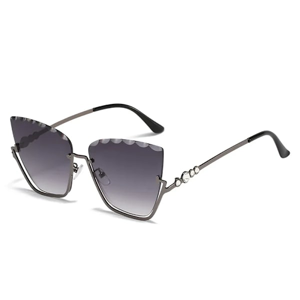 Halvbåglösa Cat Eye-solglasögon Dammode Cateye-solglasögon för damer Trendiga metall halvramssolglasögon Brown as picture