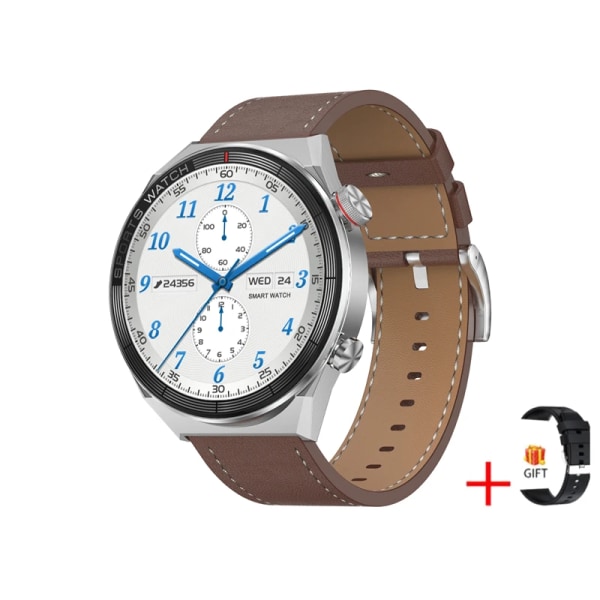 Ny Smart Watch Herr GPS Track Lokal musikspelare 454*454 AMOLED-skärm Bluetooth Call Sports Man Smartwatch För Huawei silver brown leather