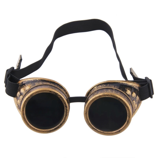 Retro rund metall Steampunk Solglasögon för män Dam Svetsning Mode Cyberglasögon Justerbart bälte Vintage Skärmar Bronze Yellow