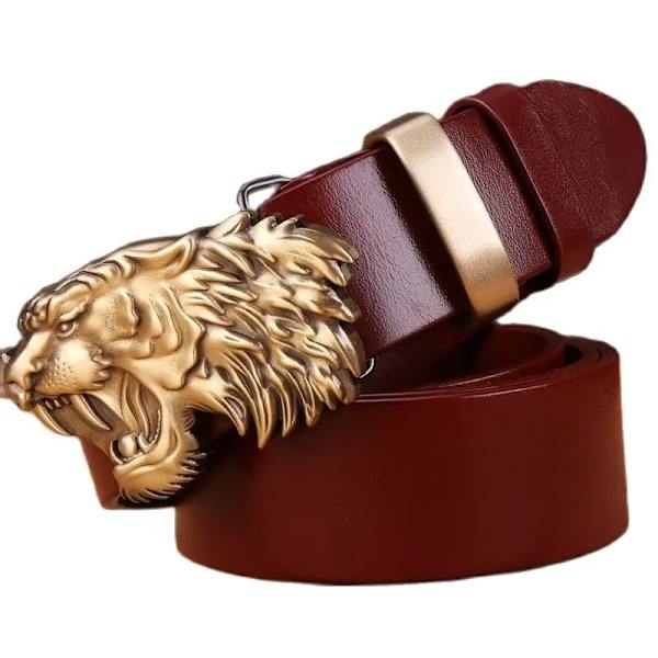 2020 massivt mässingsspänne bälte män högkvalitativ tigerrem 3,8 cm bred gördel fullnarv 100 % äkta läder kohud 130 kamel red 105 small waist