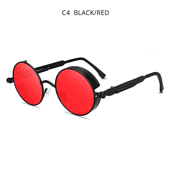 HOOBAN Klassiska Steampunk Solglasögon Män Kvinnor Retro Gothic Runda Mansglasögon Mode Metall Körglasögon UV400 Black Red As Picture