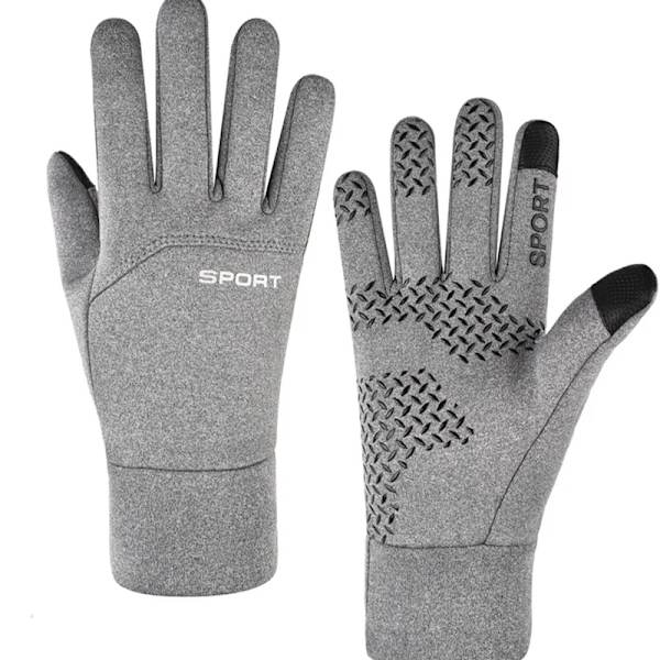 Varma vinterhandskar Halkfria Full Finger Touch Screen Ridhandskar Vinterplysch Sport Löpning Motorcykel Skidor Vattentäta handskar B- Grey L