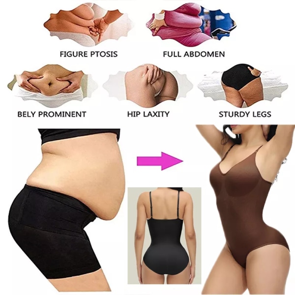 GUUDIA V-hals Spaghetti Strap Bodysuits Compression Body Suits Öppen gren Shapewear Slimming Body Shaper Smooth Out Body apricot S