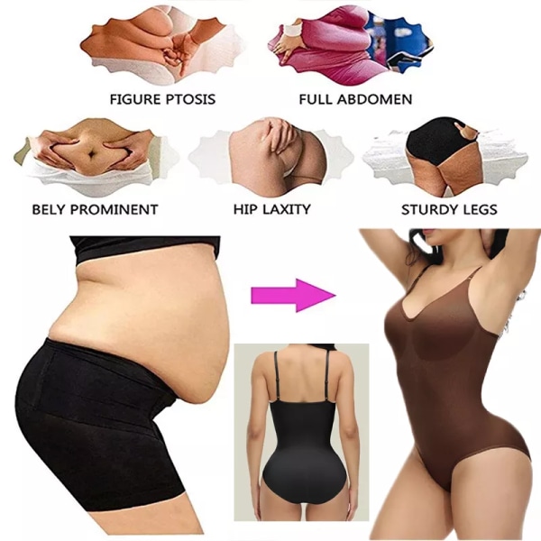 GUUDIA V-hals Spaghetti Strap Bodysuits Compression Body Suits Öppen gren Shapewear Slimming Body Shaper Smooth Out Body black XL
