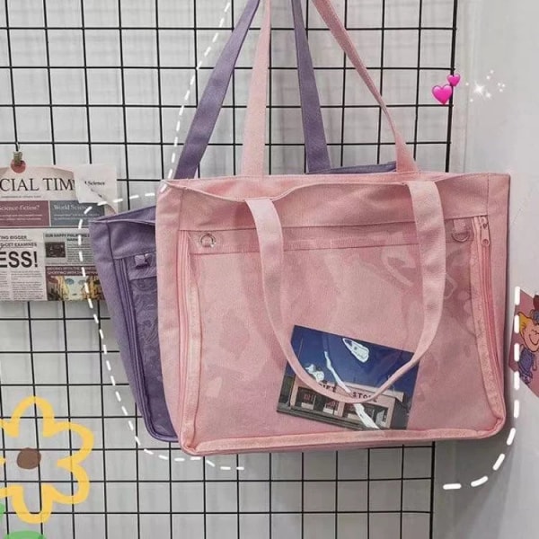 Ny japansk Kawaii Ita-väska Kvinnor High School Tonårsflickor JK-väska Stor canvasväska PVC Transparent itabag Axelväska Kvinnor Pink