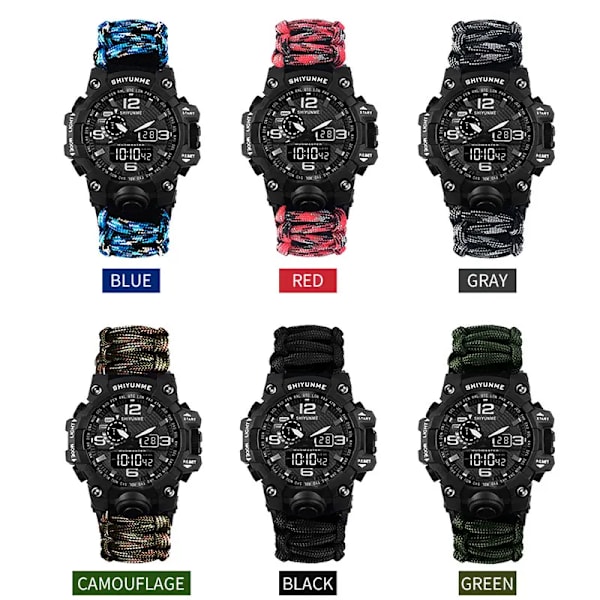 Utomhus Survival Watch Multifunktionell Vattentät Militär Taktisk Paracord Watch Armband Camping Vandring Nödutrustning Khaki with box strap