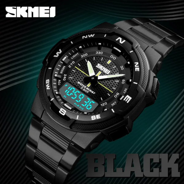 Mode SKMEI Brand Outdoor Sport Watch Herr 50m Vattentät Digital Quartz Dual Time Militära Sportklockor Klättring Simklocka silver watch