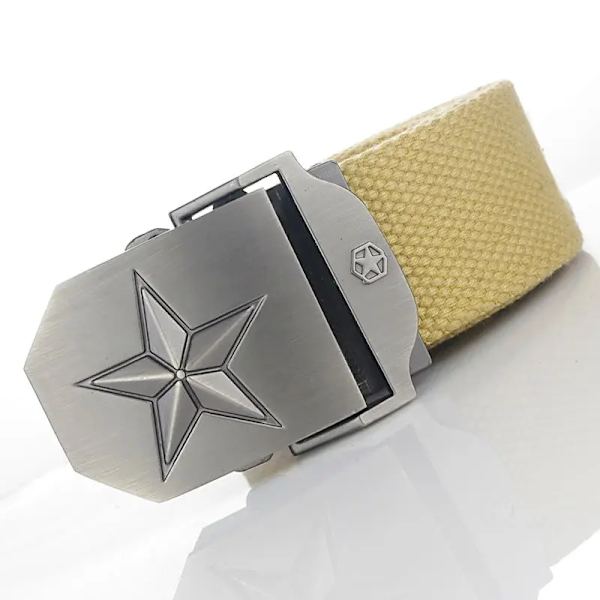 BOKADIAO Herr & Kvinnor Militär Canvas bälte lyxigt 3D-stjärna Metallspänne jeansbälte Army taktiska bälten för män midjeband hane Khaki 100cm