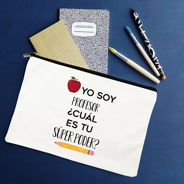 Yo Soy Profesor Cual Es Tu Superpoder Spansk Rese Sminkväska Organizer Presenter Sminkväskor Lärare Canvas Penna Förvaringspåse W01323-TBWH-D