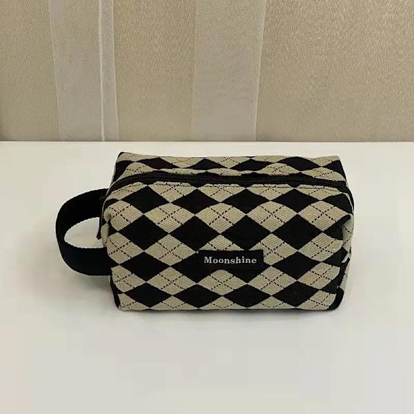 Layrussi Ny Houndstooth kosmetisk väska Klassisk dragkedja Kvinnlig Liten förvaringsväska Casual Bärbar Mini Sminkväska Canvas Handväska Diamond grain