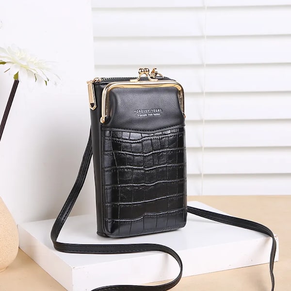NYTT Mode Stenmönster Crossbody-väska Dam PU-läder Lyx Samll Telefonficka Damväska Axelväskor Handväskor A-Black