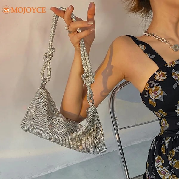 Mode Rhinestones Evening Clutch-väska för kvinnor Glänsande middagsfest Bröllopsväska Handväska Designer Kvinnlig underarmsaxelväska Multi 34X16CM
