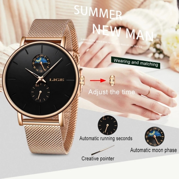 LIGE Top Märke Watch För Dammode Dam Casual Stål Vattentät Quartz Watch Presentklocka Montre Femme White