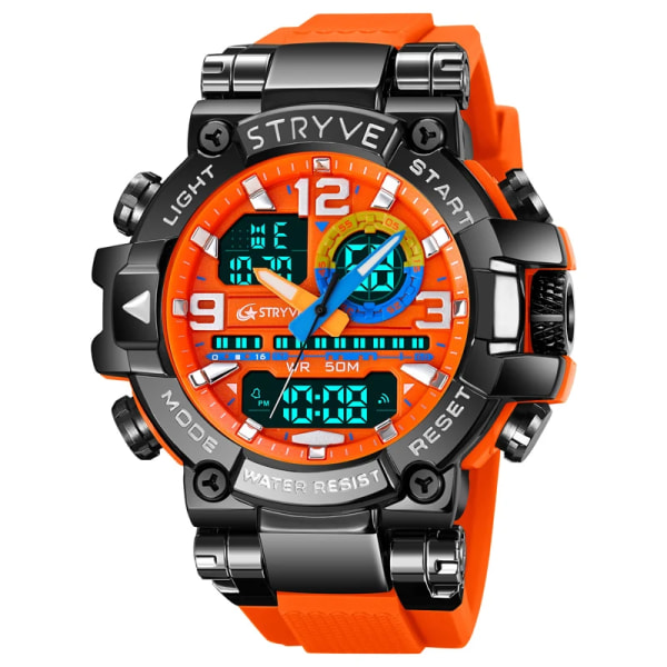 Ny STRYVE- watch för män högkvalitativ digital-analog Dual Movement 5ATM vattentäta klockor Mode sport watch 8025 Orange
