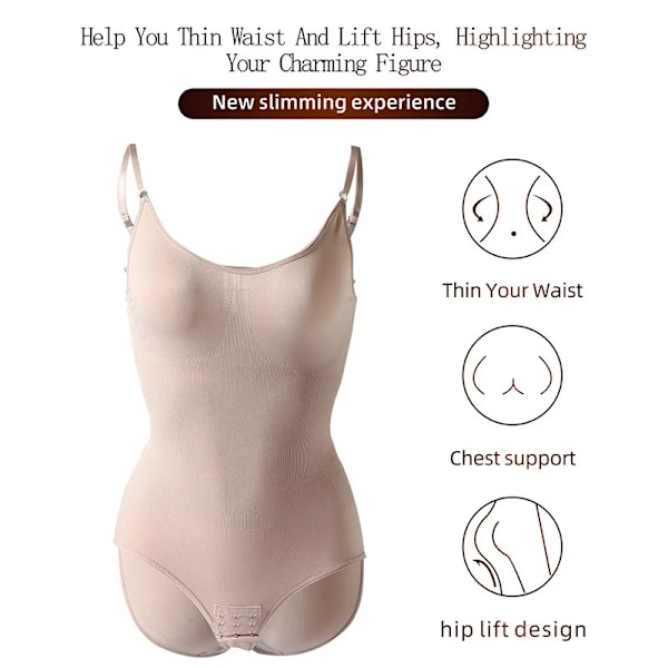 Body Shapewear Kvinnor Magkontroll Kroppsformare Rumpa Lyftning Öppen gren Bantning Stringtrosa Underkläder Shapers Korsett Bodysuit Apricot M