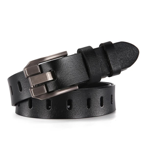 DINISITON Dambälte Äkta läderbälten Dam Lyxmärke Retro Band Mode Högkvalitativ Cowgirl Dambälte för jeans Black 110cm