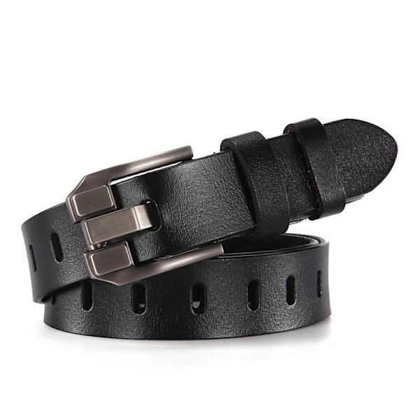 DINISITON Dambälte Äkta läderbälten Dam Lyxmärke Retro Band Mode Högkvalitativ Cowgirl Dambälte för jeans Black 115cm